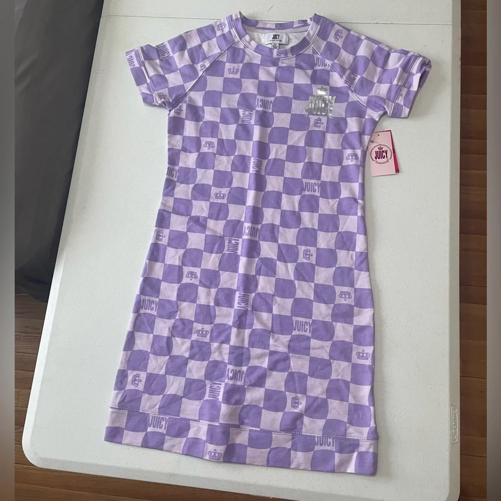 NWT Juicy Couture Lilac Sky Check T Shirt Dress Size XS Purple - Picture 8 of 15